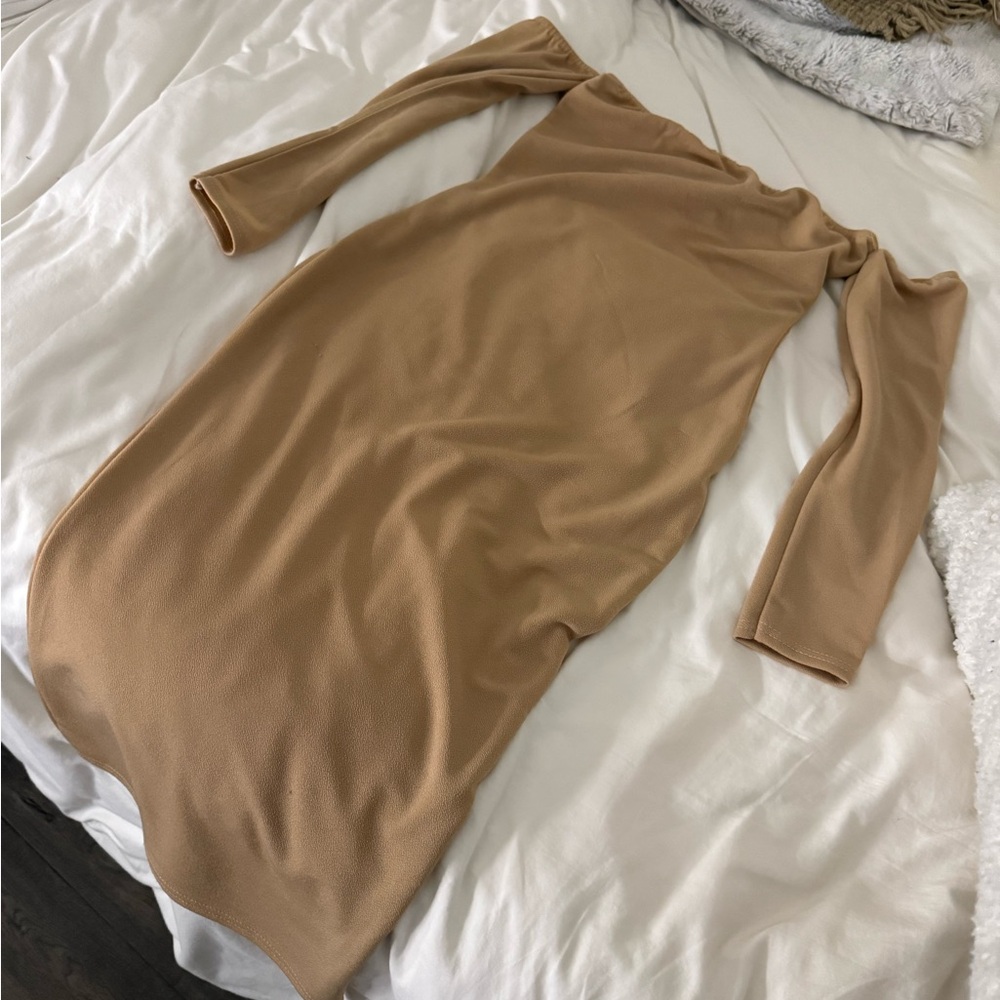 Boohoo Tan Long Sleeve Dress